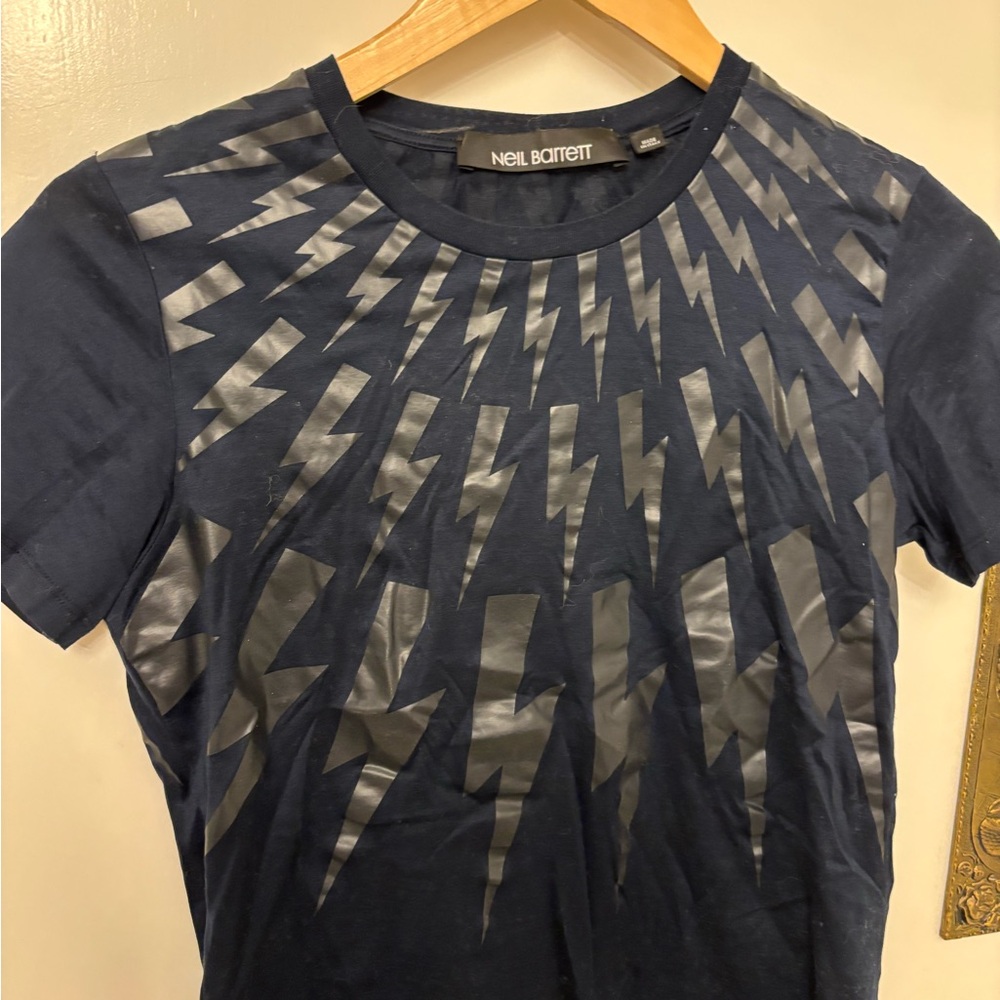 Neil Barrett Dark Blue Tee with Black Lightning